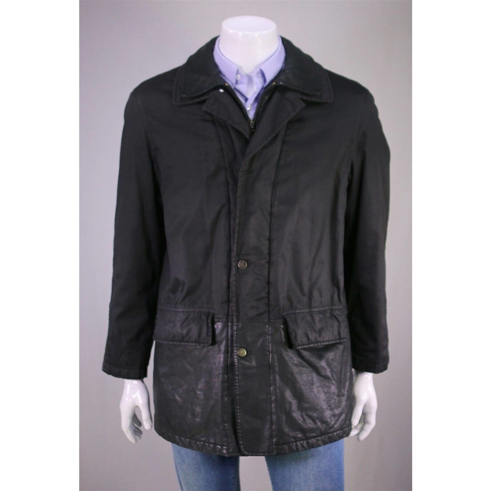 Canali Black Waxed Cotton-Leather Barn Jacket 40/Medium